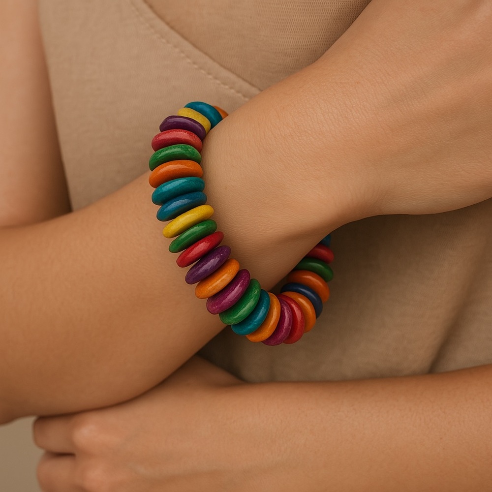 Wood Bracelet Colorful Disc Stretch OSFM